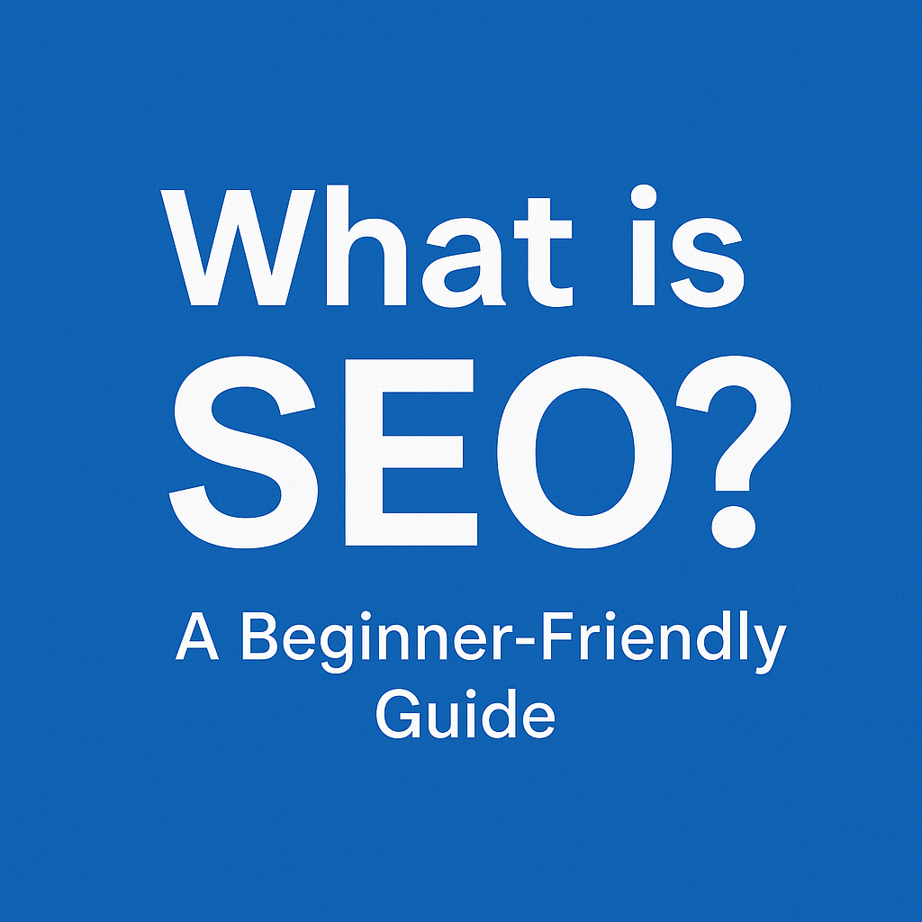 2D graphic with SEO icons and the text "What Is SEO and Why Does It Matter?" on a blue background