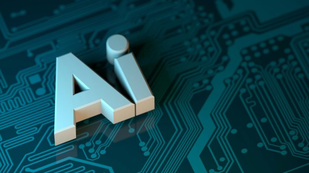 AI search optimisation services - 3D AI letters on dark circuit board