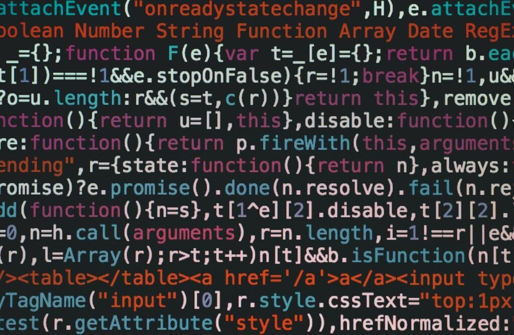 Technical SEO services - JavaScript code on a dark screen